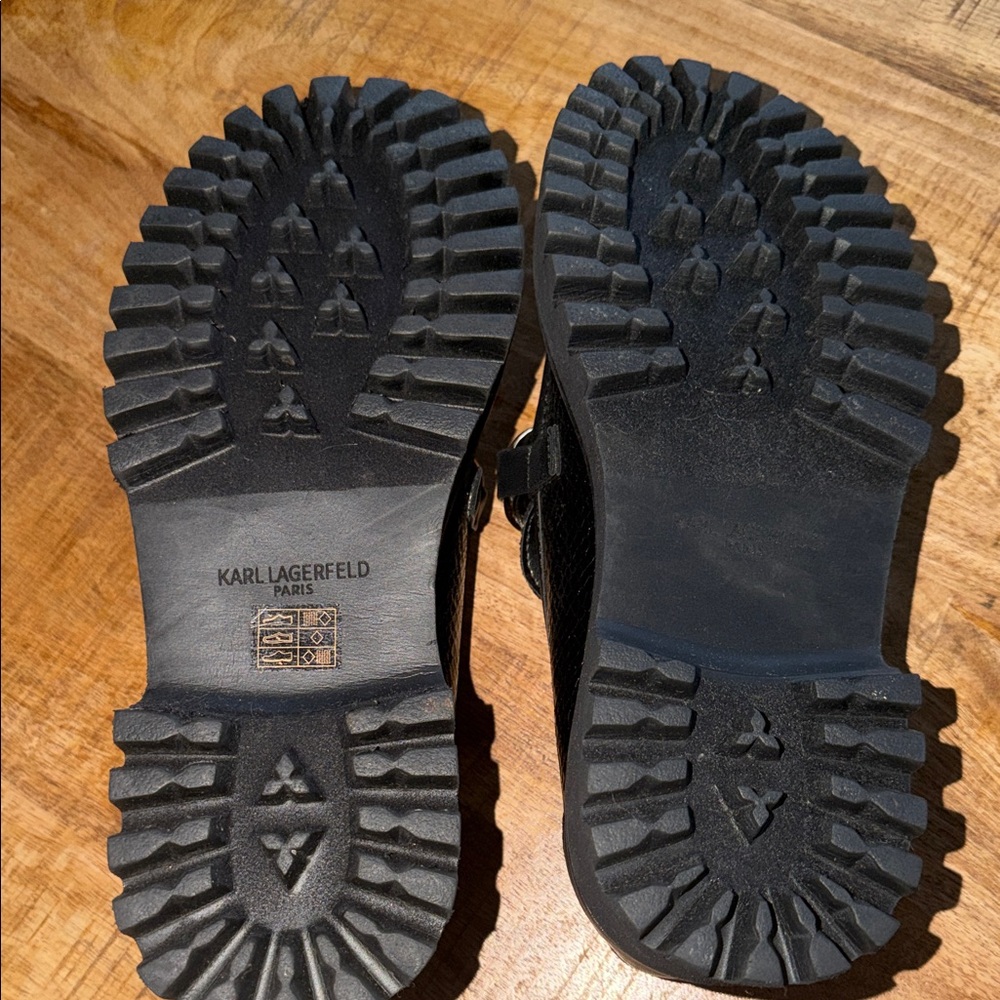Karl Lagerfeld Black Loafers with Gold Chain Accent - Picture 3 of 4